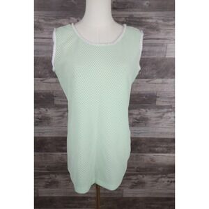 Vintage Lori-Lynn Mint Green Honeycomb Knit Pom Pom Trim Sleeveless Top Dress M